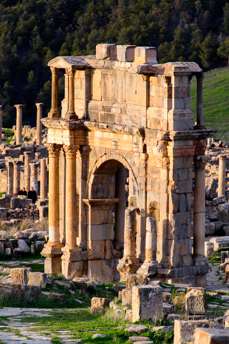 Arch in Djemila, the archaeological zone of the well preserved Berber-Roman ruins in North Africa, Algeria. UNESCO World Heritage Site